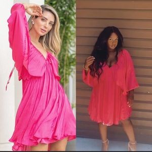 8. Women’s Satin Long Sleeve Dress in Pink Fuchsia